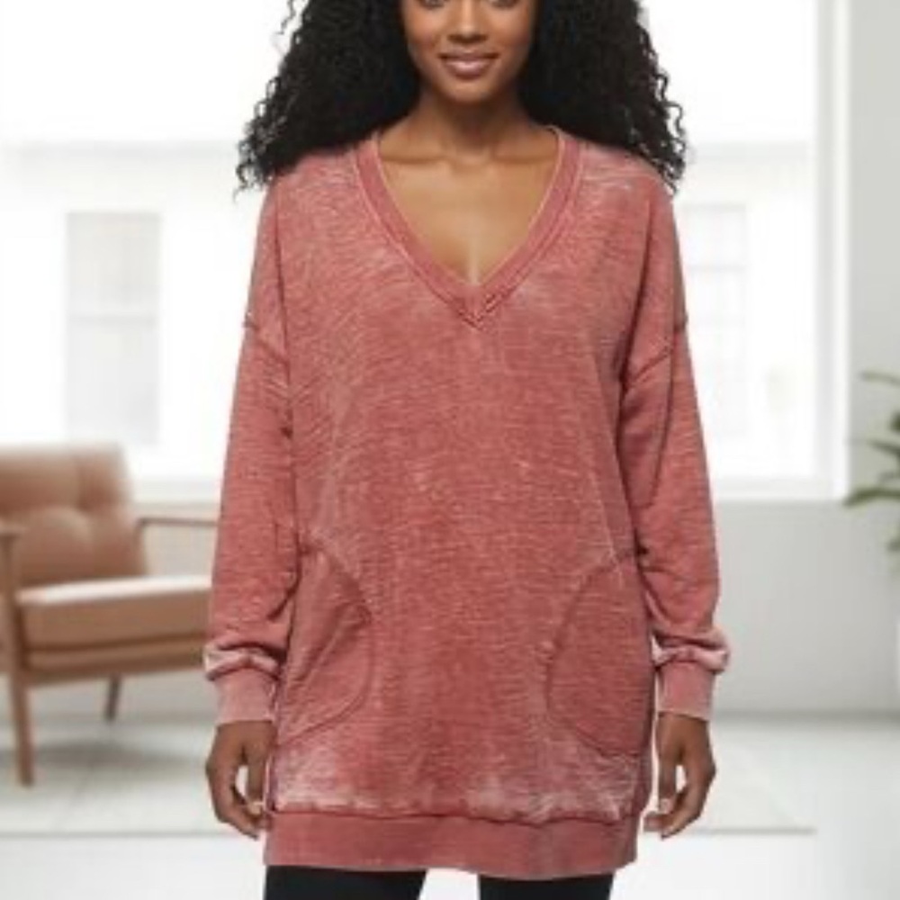 Young fabulous & broke sweatshirt tunic with pockets acid wash burnout small